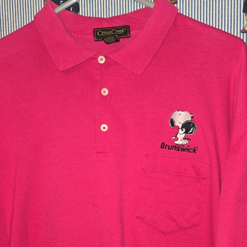 Vintage Cross Creek Pink Polo Shirt Snoopy Embroidery Bowling Brunswick XL